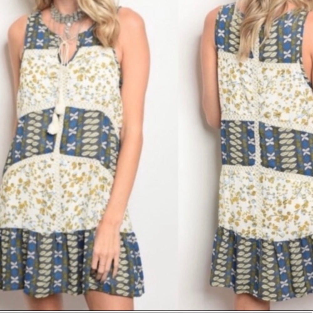 NWT Entro Flattering Front Tassel Crochet Detail Darling Cute Lined Dress